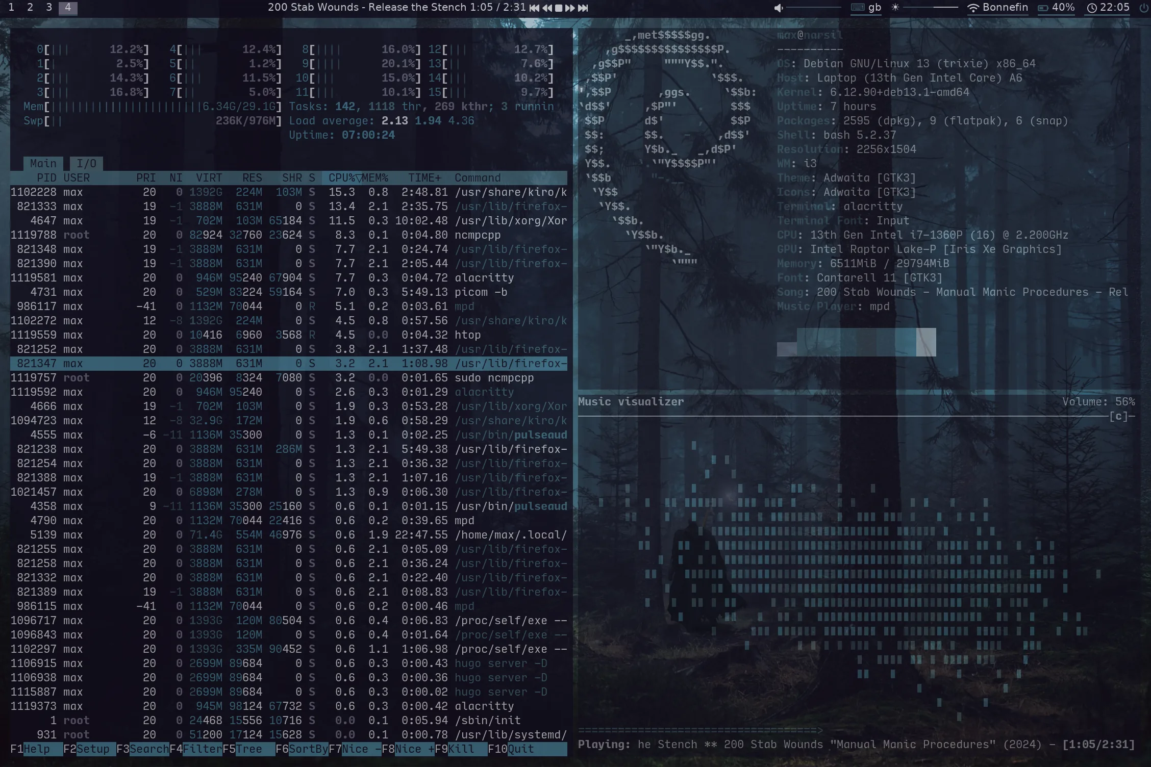 My desktop: i3wm with pywal colours, polybar and terminal windows