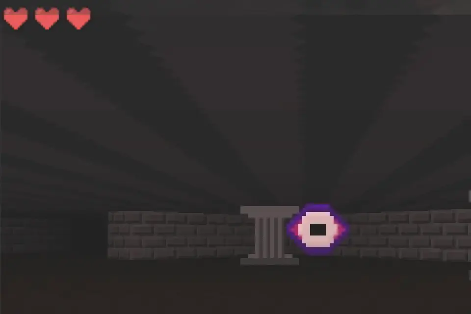 The raycasting engine running, showing textured walls and fog